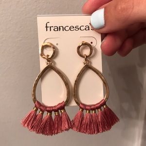 fun gold dangly earrings with pink tassels